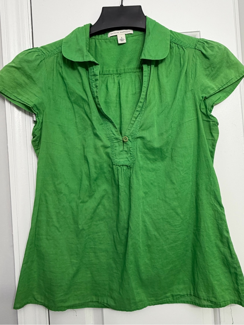Banana Republic Bright Green Short-Sleeve Peasant Blouse